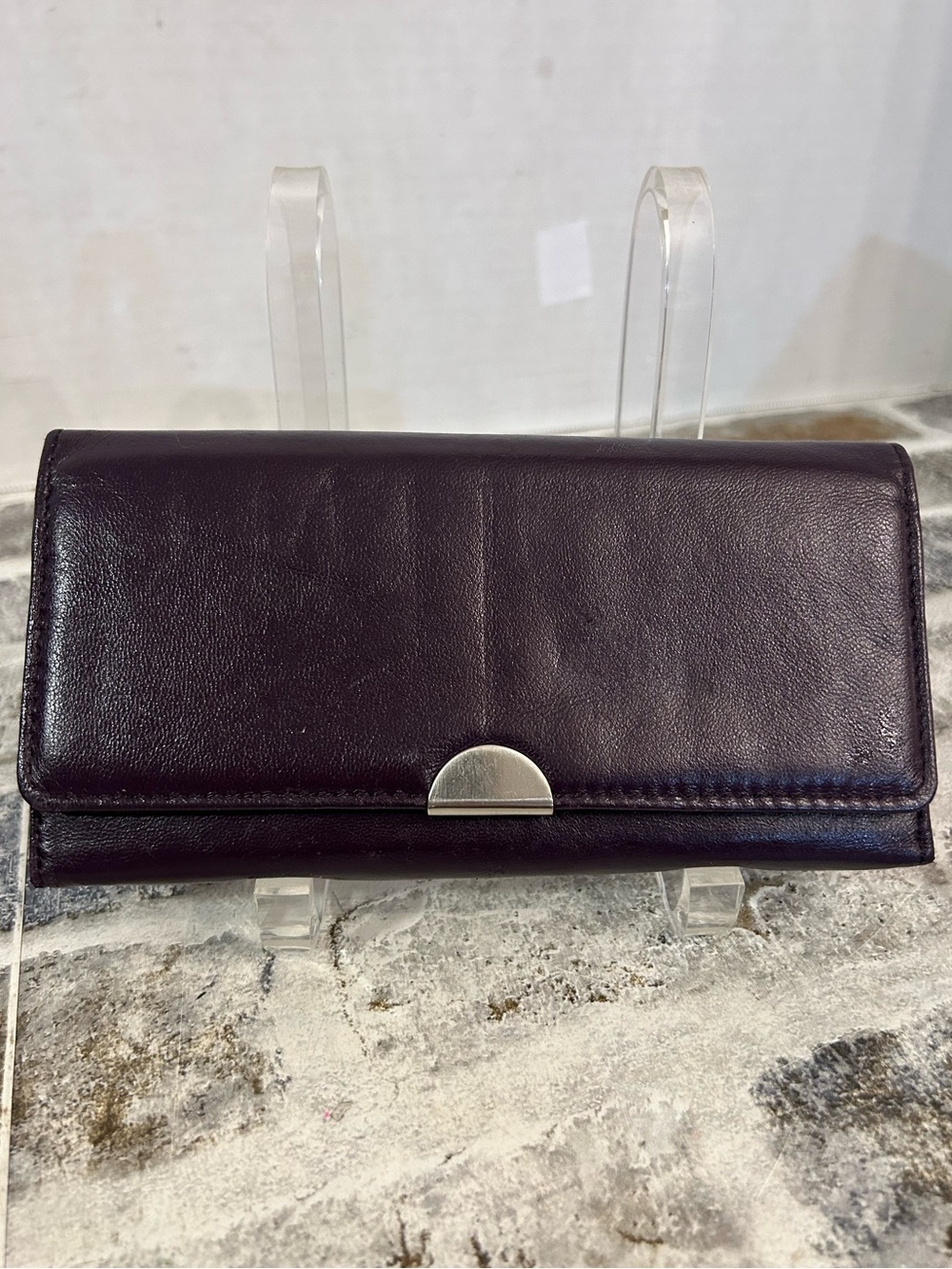 SafeKeeper Classic Fold-Over Leather Wallet in Deep Plum